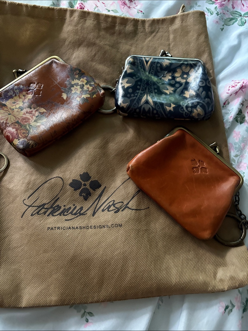 Patricia Nash Coin Pouch Trio in Tan, Brown and Blue Floral